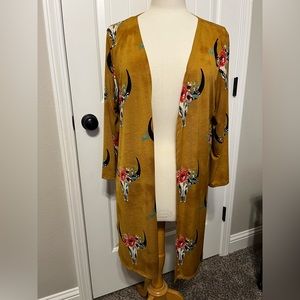 Heimish USA cow skull/western print lightweight kimono cardigan, 2XL
